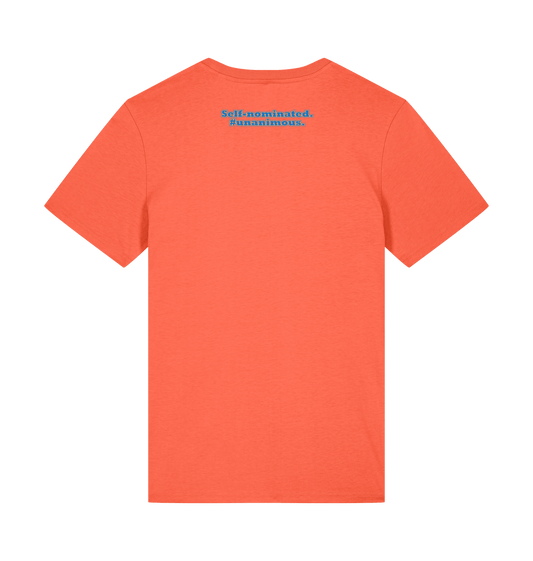 Student of the Year unisex t-shirt in Fiesta, back: Self-nominated. #Unanimous.