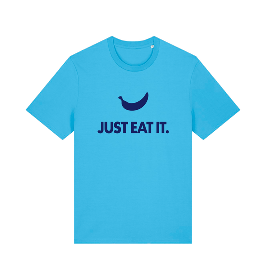 Women's just eat it banana graphic t-shirt in Aqua Blue, organic cotton