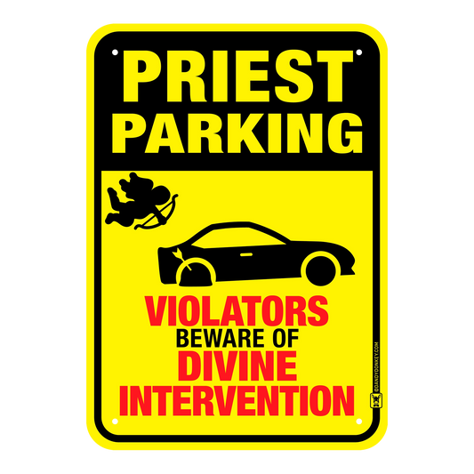 Hhumorous parking sign with text 'Priest Parking' perfect gift for a priest or cleric