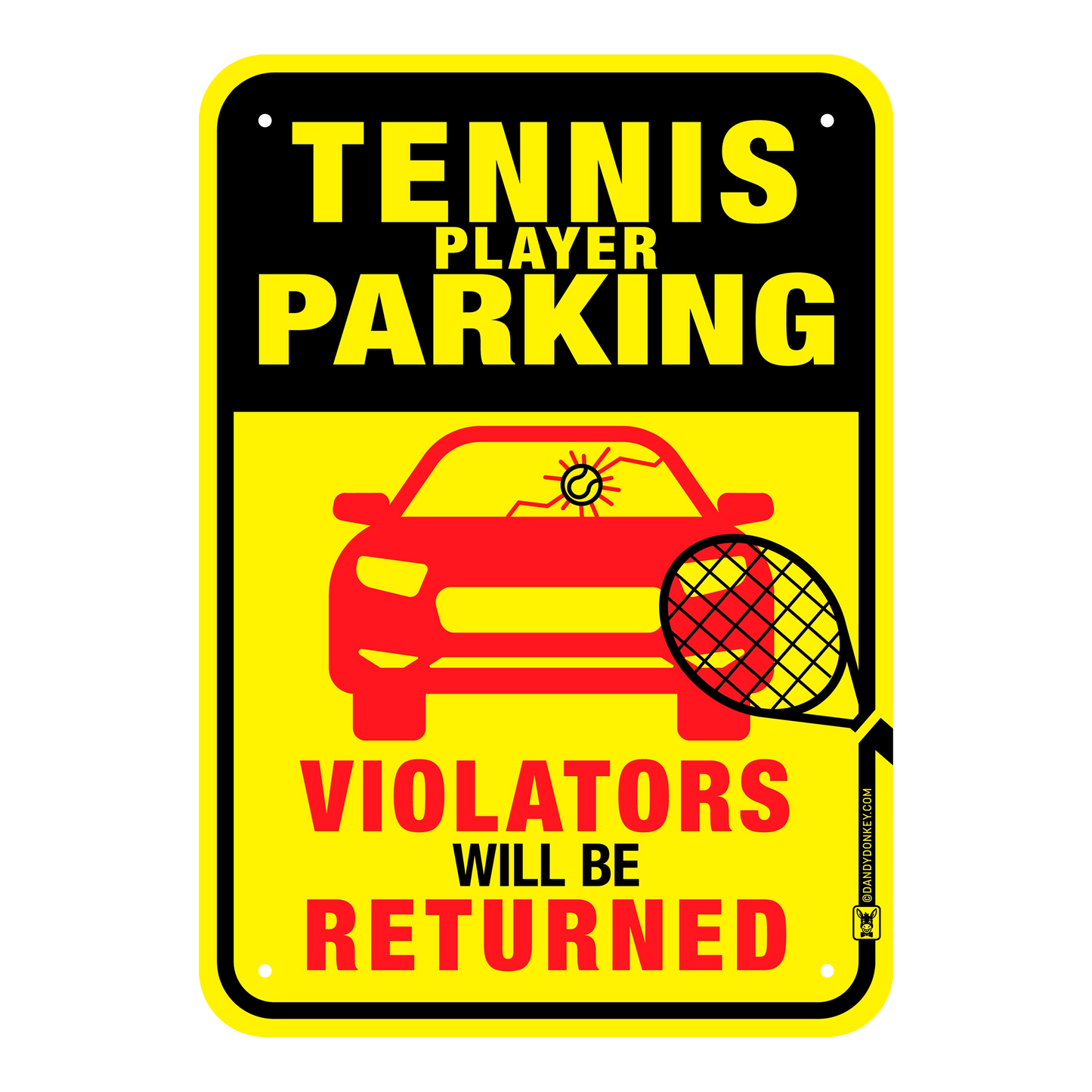 Tennis player funny 'no parking' sign - brushed aluminium