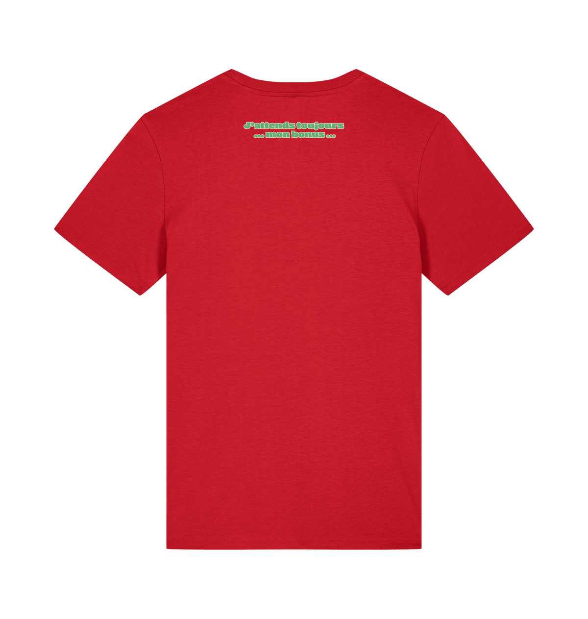 “Employé du mois” T-shirt, Red, achterkant: “J'attends toujours mon bonus”