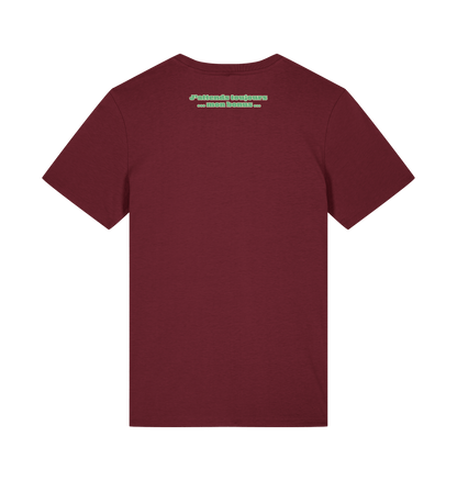 “Employé du mois” T-shirt, Burgundy, achterkant: “J'attends toujours mon bonus”